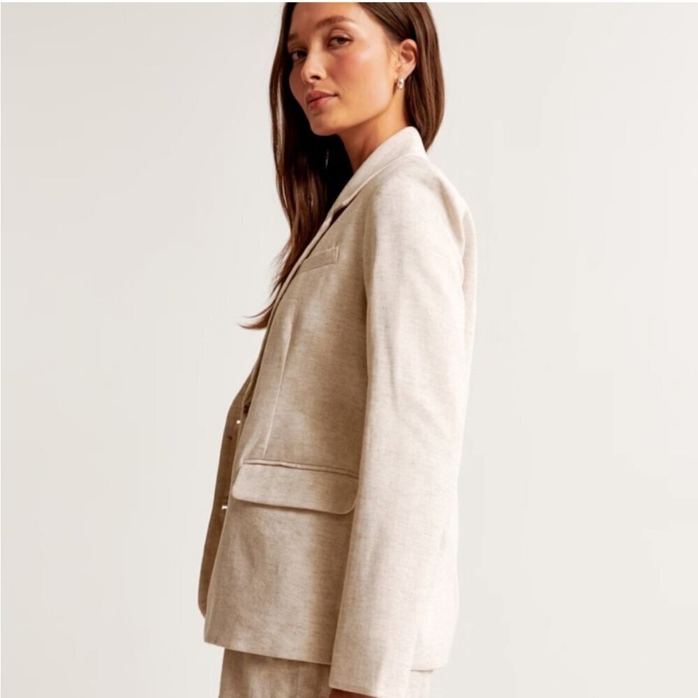 Abercrombie & Fitch Beige Linen-Blend Blazer